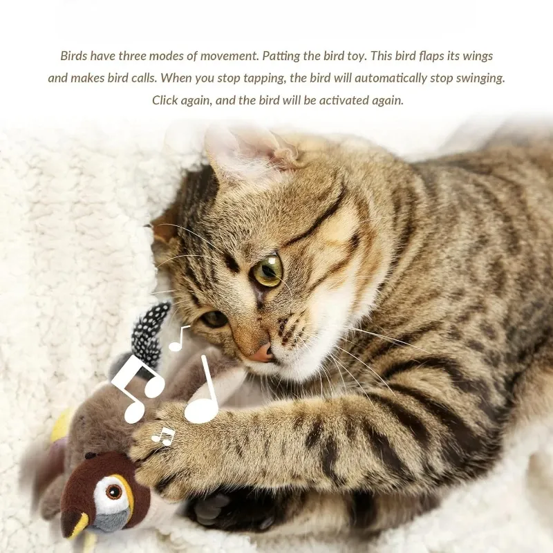 Juguete Interactivo para Gatos, Pájaro Volador Recargable con Sonido y Movimiento (sin volar), con Catnip, Juguete de Peluche Activado por Tacto, paso 2