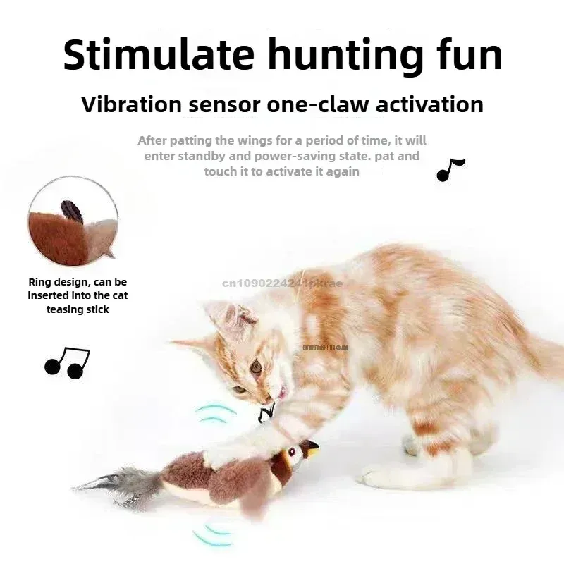 Juguete Interactivo para Gatos, Pájaro Volador Recargable con Sonido y Movimiento (sin volar), con Catnip, Juguete de Peluche Activado por Tacto, imagen 4