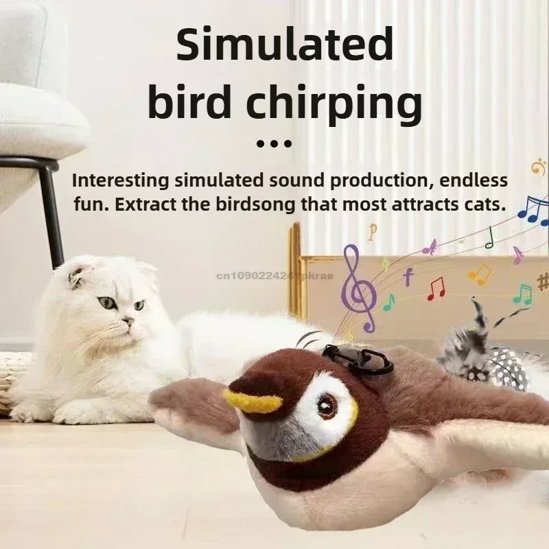 Juguete Interactivo para Gatos, Pájaro Volador Recargable con Sonido y Movimiento (sin volar), con Catnip, Juguete de Peluche Activado por Tacto, imagen 5